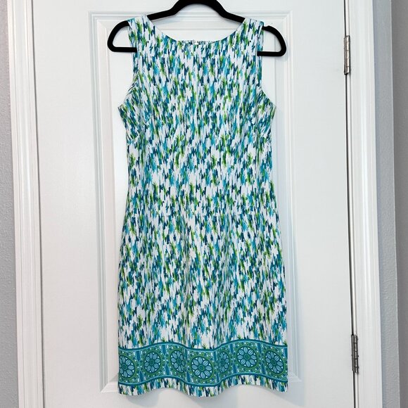 PERCEPTIONS PETITE |  Sleeveless Sheath Dress | Green Blue White | Size:… - Picture 1 of 7